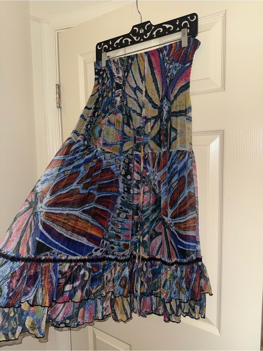 Lapis Multicolor Butterfly-Pattern Tiered Maxi Dress